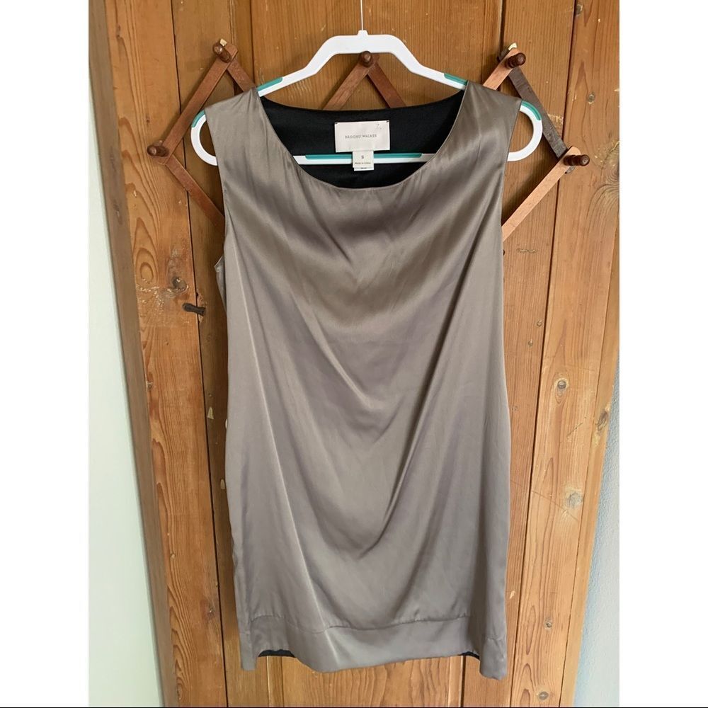 Brochu Walker taupe silk sleeveless shift dress